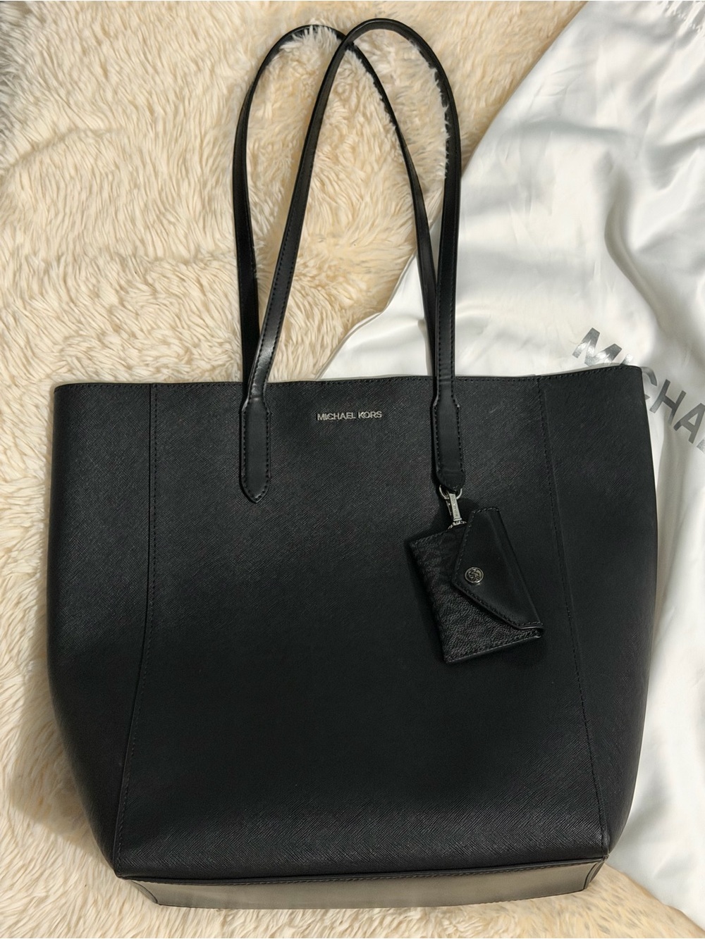 Michael Kors Vincent Black Large Leather Tote With Card Wallet